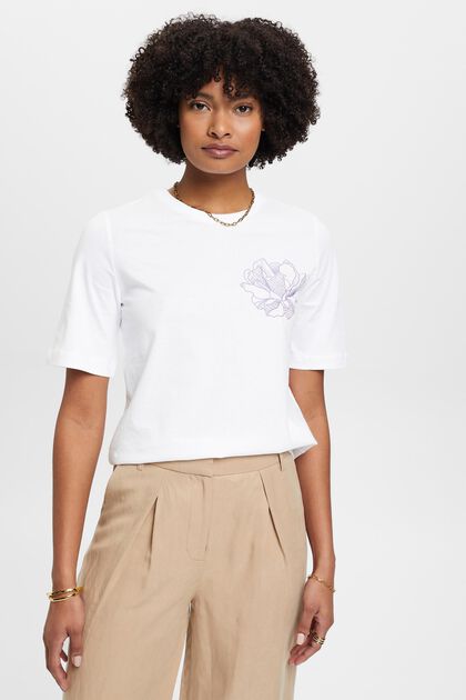 Baumwoll-T-Shirt mit floraler Stickerei