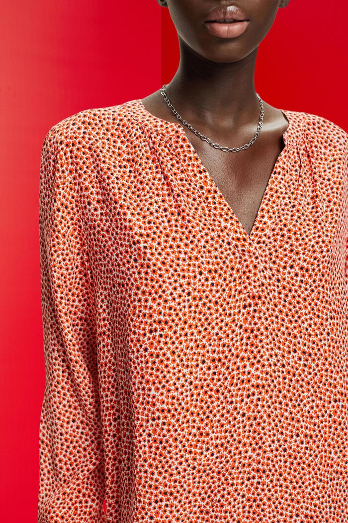 Florale Bluse mit V-Ausschnitt, ORANGE RED, detail image number 2