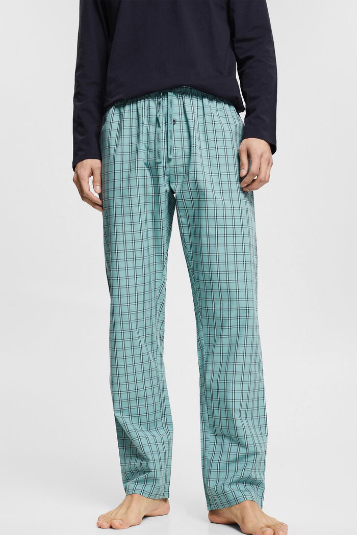 Karierte Pyjamahose aus Baumwolle, AQUA BLUE, detail image number 1