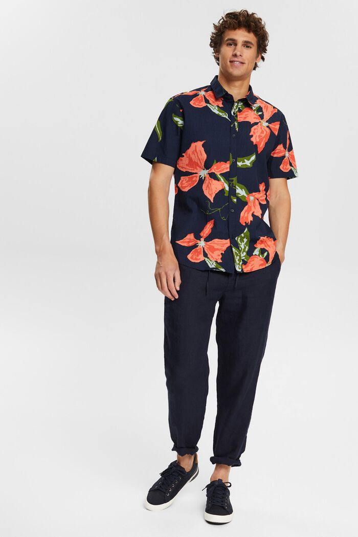 Seersucker-Hemd mit floralem Muster, NAVY, detail image number 1