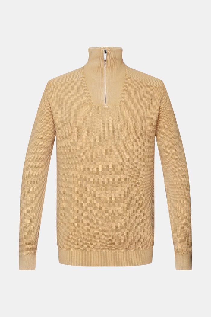 Pullover mit halbem Zipper, 100 % Baumwolle, BEIGE, detail image number 5