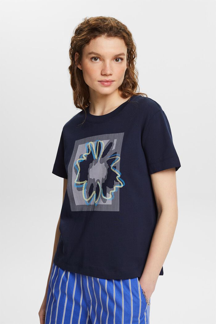 Jersey-T-Shirt mit Print vorne, NAVY, detail image number 0