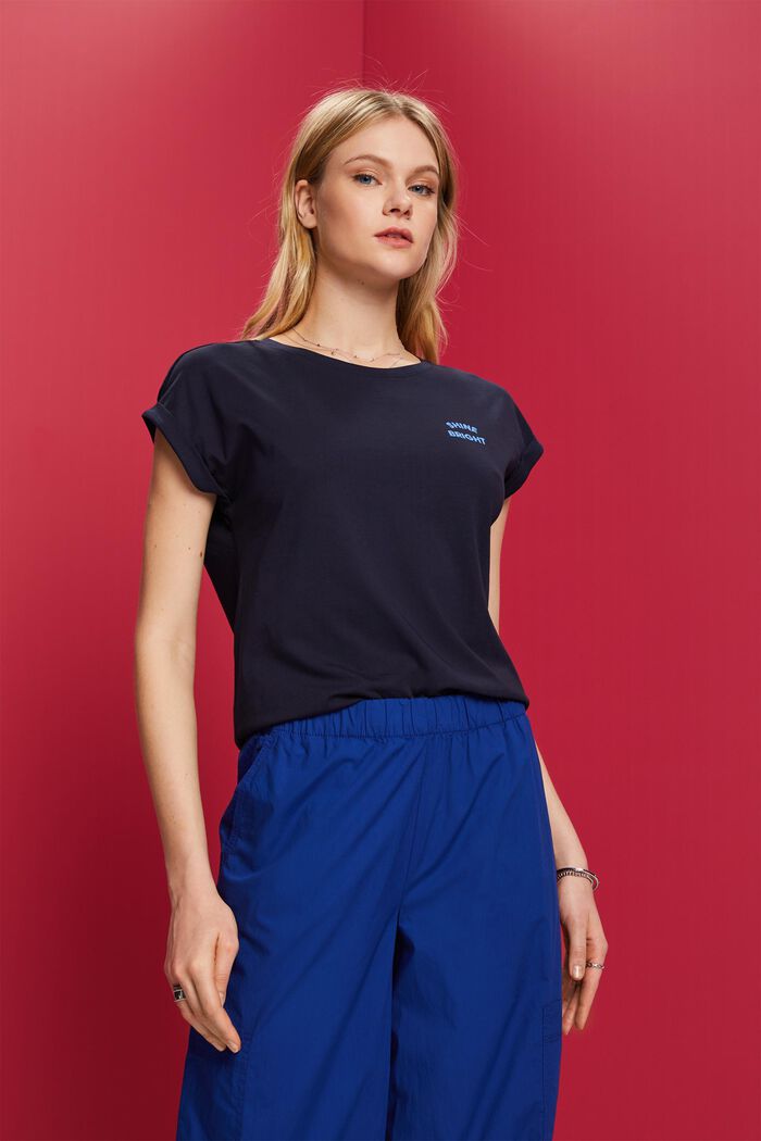 T-Shirt mit Mini-Print, 100 % Baumwolle, NAVY, detail image number 0