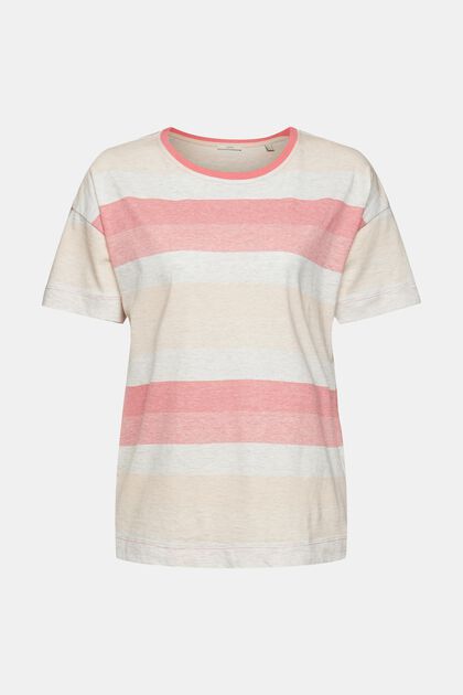 T-Shirt mit Streifen aus Baumwoll-Stretch, CORAL RED, overview