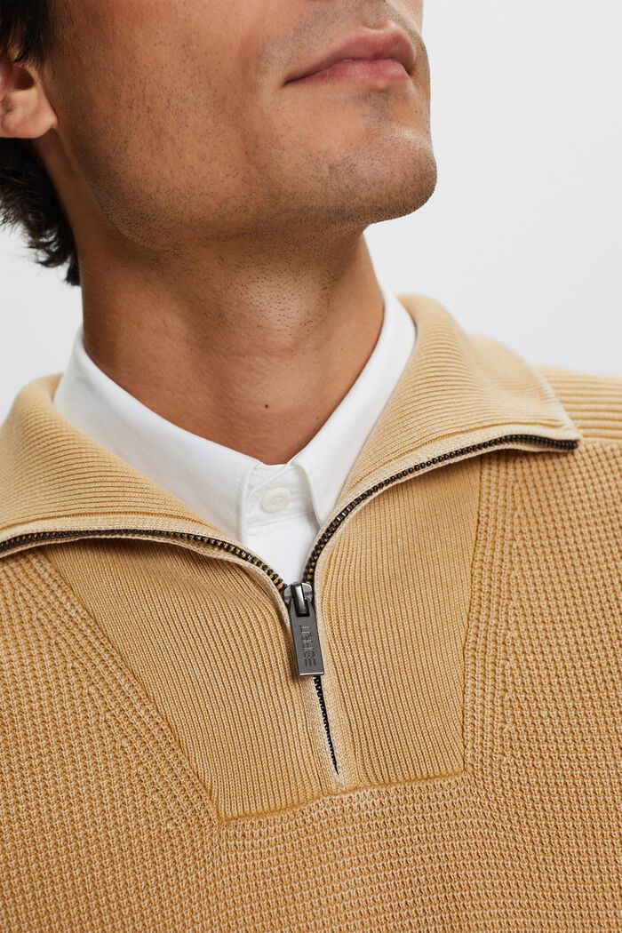Pullover mit halbem Zipper, 100 % Baumwolle, BEIGE, detail image number 2