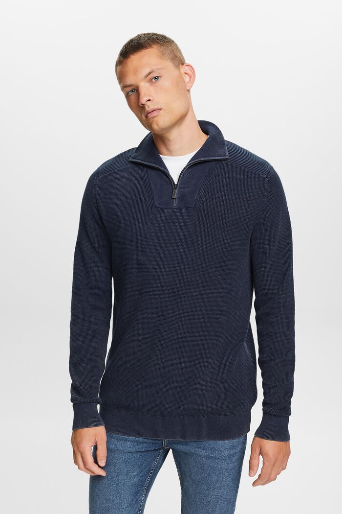 Pullover mit halbem Zipper, 100 % Baumwolle, NAVY, detail image number 0
