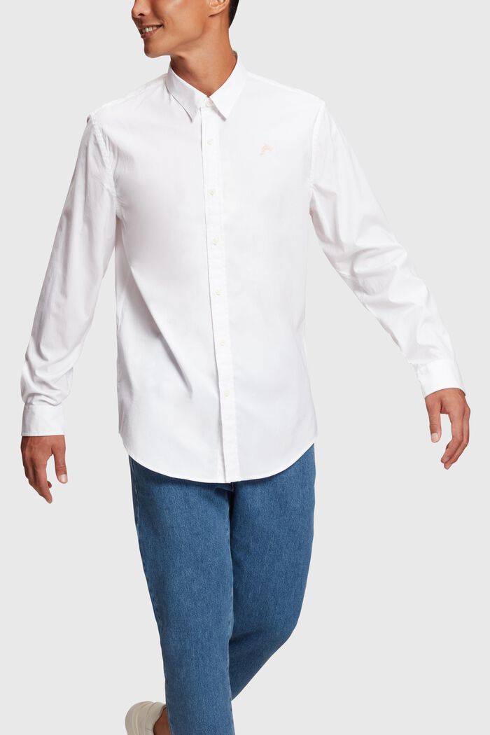 Slim-Fit-Hemd aus Popeline mit Delfin-Aufnäher, WHITE, detail image number 0