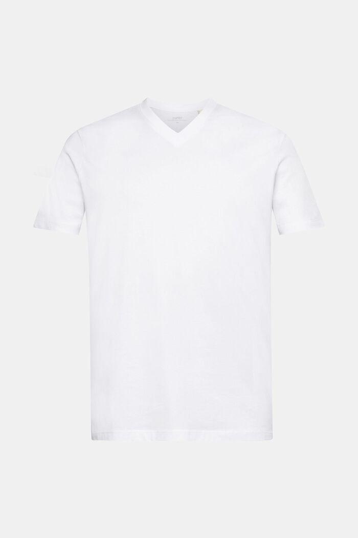 T-Shirt aus Baumwolle mit V-Ausschnitt, Slim Fit, WHITE, detail image number 6