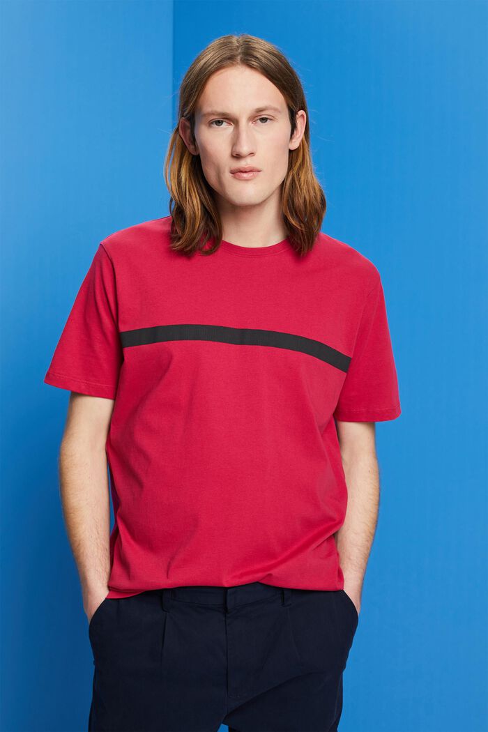 Baumwoll-T-Shirt mit Kontraststreifen, DARK PINK, detail image number 0