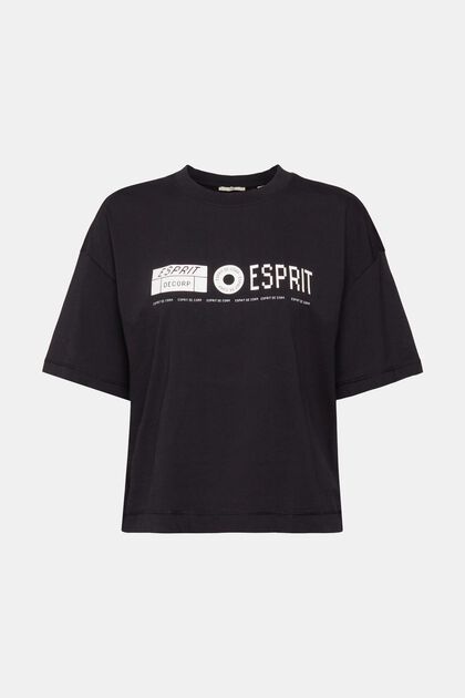 T-Shirt mit Print auf Vorder- und Rückenteil, BLACK, overview