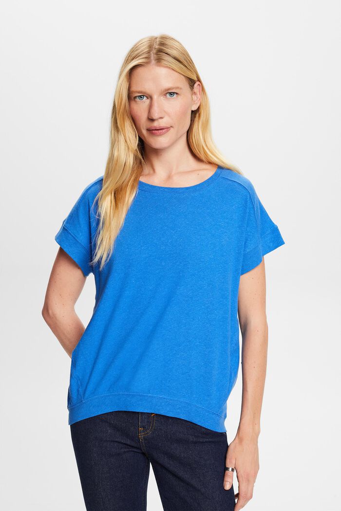 T-Shirt aus Baumwoll-Leinen-Mix, BRIGHT BLUE, detail image number 0
