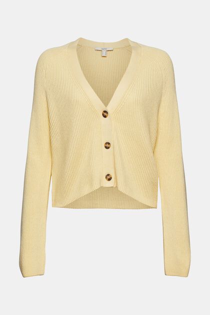 Cropped Cardigan, 100% Organic Cotton, PASTEL YELLOW, overview