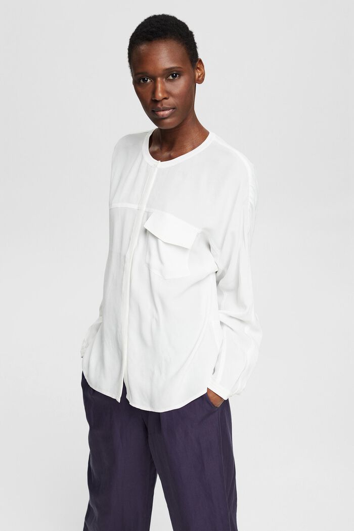 Bluse mit aufgesetzter Pattentasche, LENZING™ ECOVERO™, OFF WHITE, detail image number 0