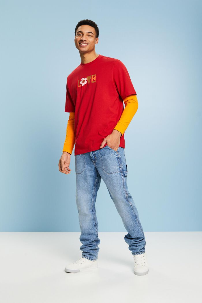 Unisex-T-Shirt aus Pima-Baumwolle mit Print, DARK RED, detail image number 1