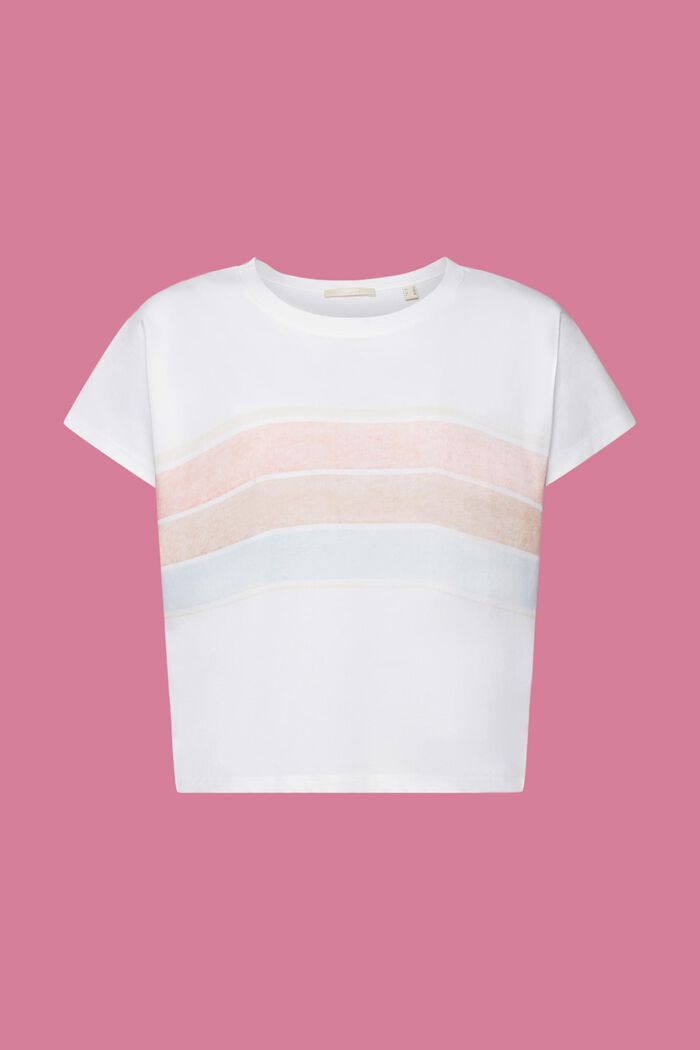 Verkürztes Streifen-T-Shirt aus Baumwolle, WHITE, detail image number 6