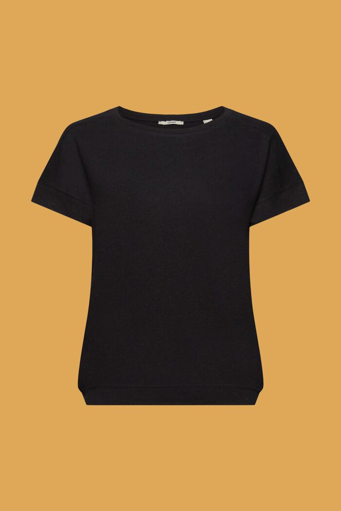 T-Shirt aus Baumwoll-Leinen-Mix, BLACK, detail image number 6