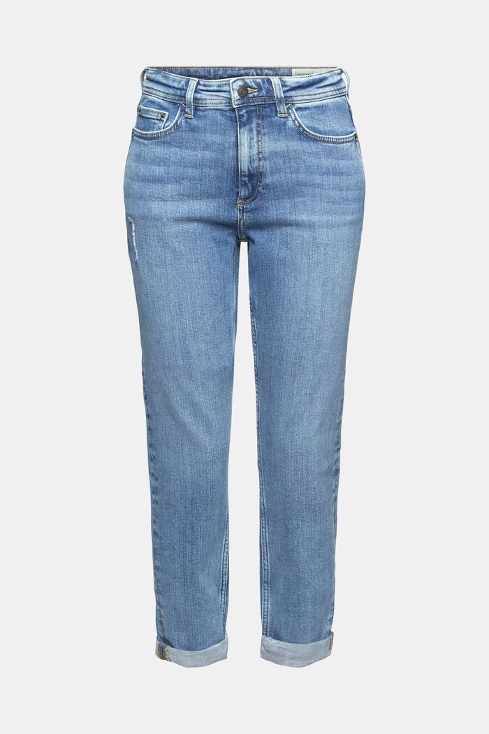 Cropped Jeans aus Baumwoll-Stretch, BLUE LIGHT WASHED, overview