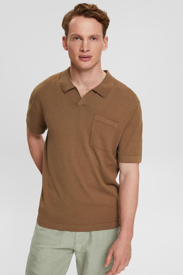 Polo-Shirt aus Feinstrick, LENZING™ ECOVERO™, CARAMEL, overview