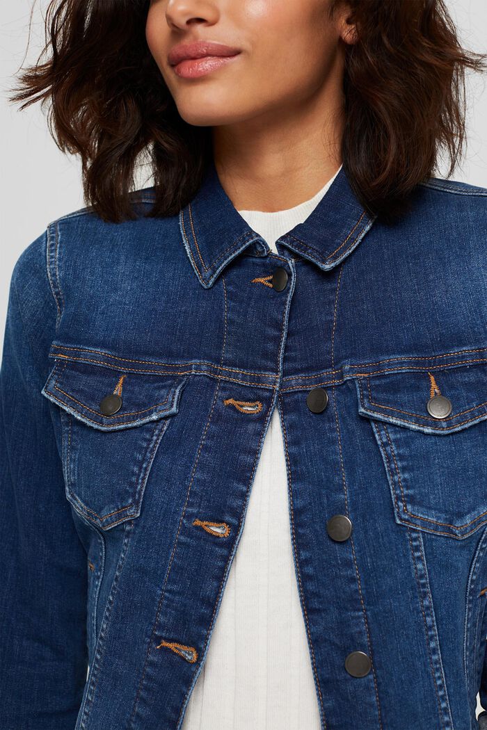 Jeansjacke im Used-Look, Organic Cotton, BLUE DARK WASHED, detail image number 2