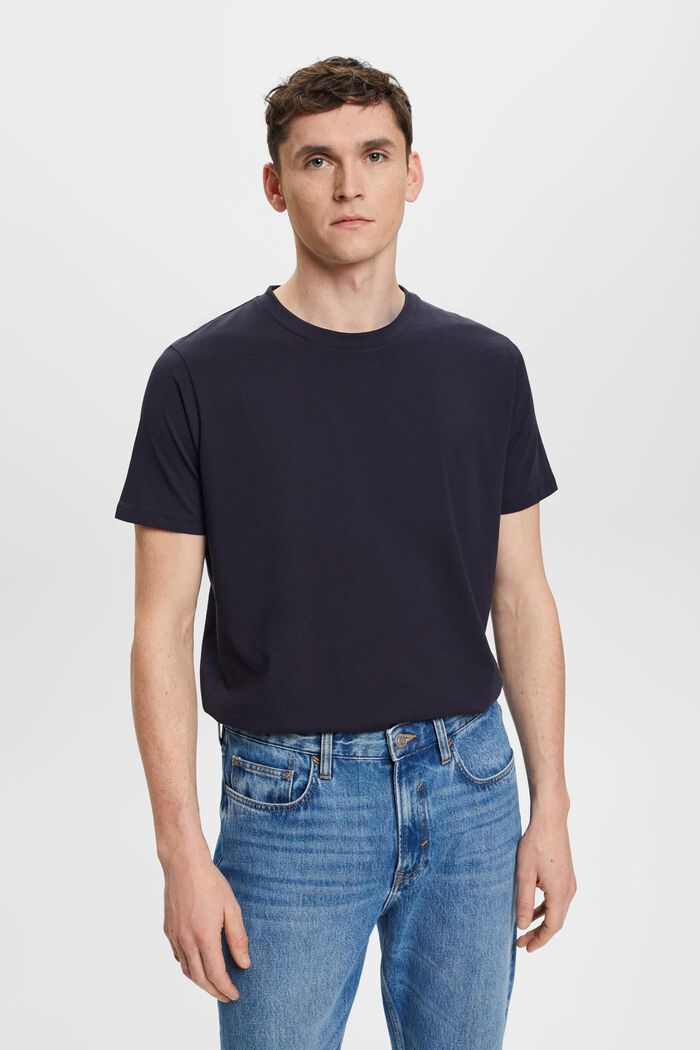 Rundhals-T-Shirt aus reiner Baumwolle, NAVY, detail image number 0