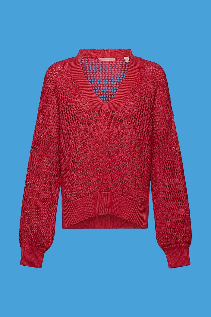 V-Ausschnitt-Pullover aus nachhaltiger Baumwollle, DARK RED, detail image number 6