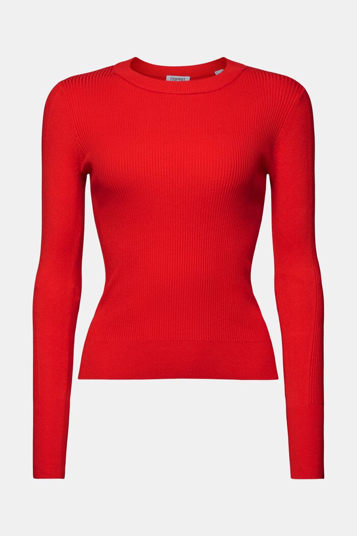 Rippstrick-Pullover mit Rundhalsausschnitt, RED, detail image number 6