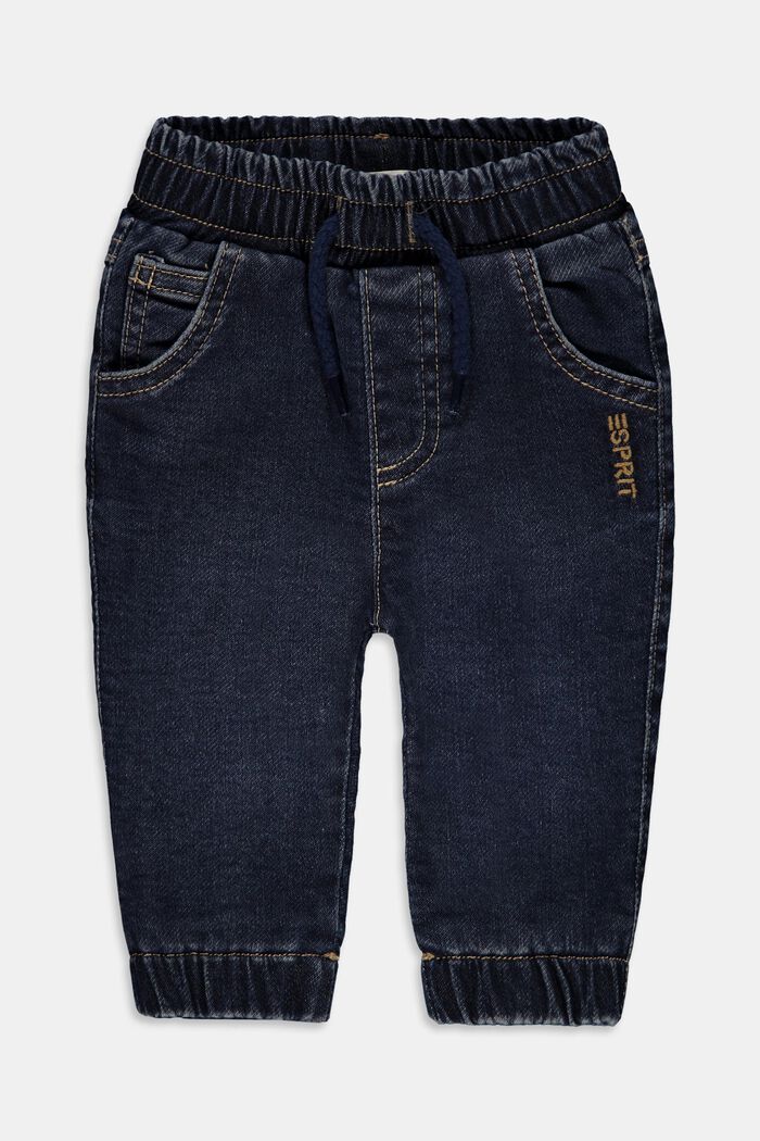 Jeans mit Gummibund aus Baumwolle, BLUE DARK WASHED, overview
