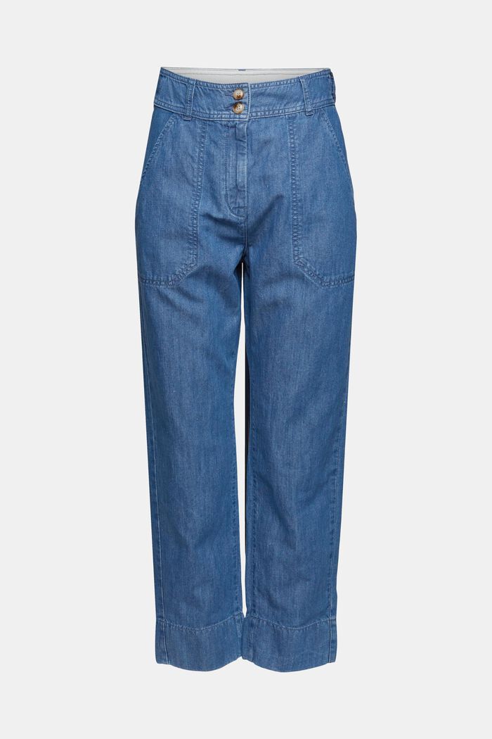Mit Hanf: Jeans mit hohem Bund, BLUE MEDIUM WASHED, overview