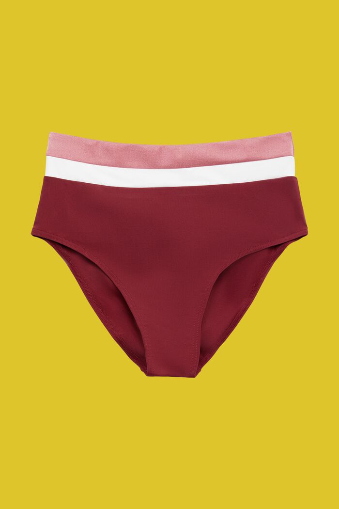 Dreifarbige Bikinihose mit hohem Bund, DARK RED, detail image number 5