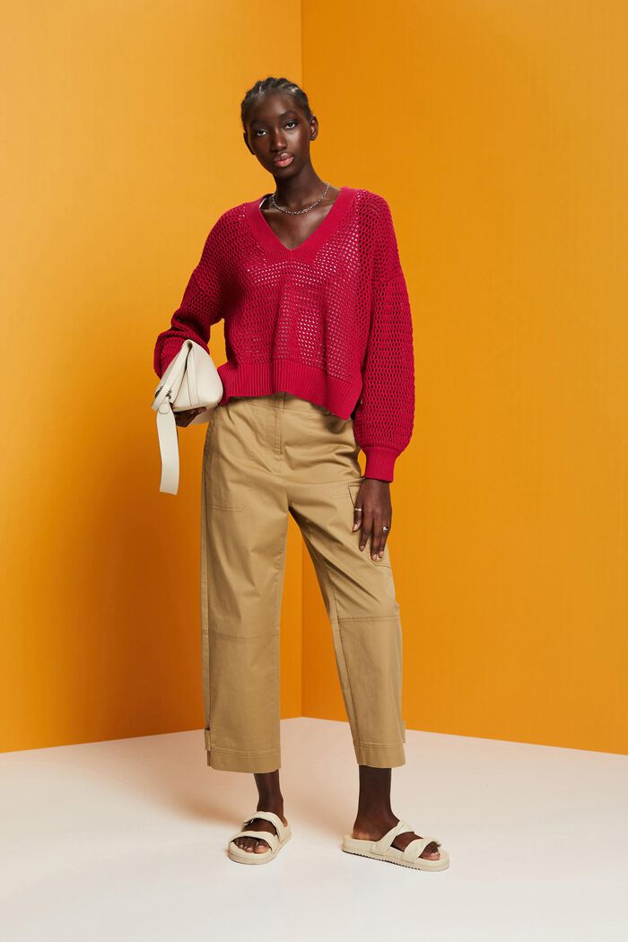 V-Ausschnitt-Pullover aus nachhaltiger Baumwollle, DARK RED, detail image number 1