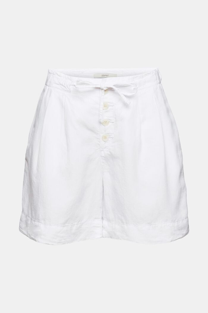 Mit Leinen: Shorts mit Knopfleiste, WHITE, overview