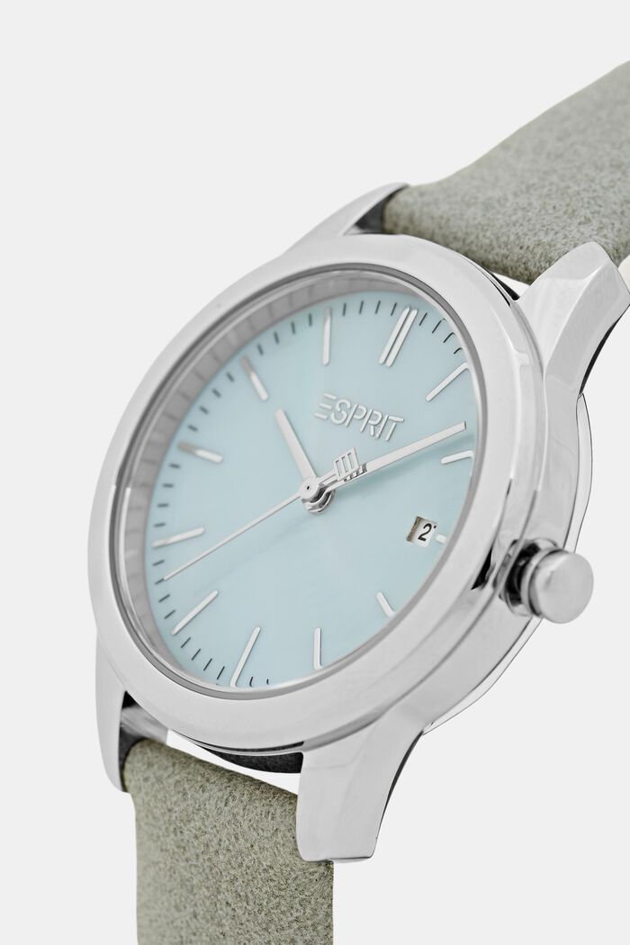 Edelstahl-Uhr mit Armband in Lederoptik, GREY, detail image number 1