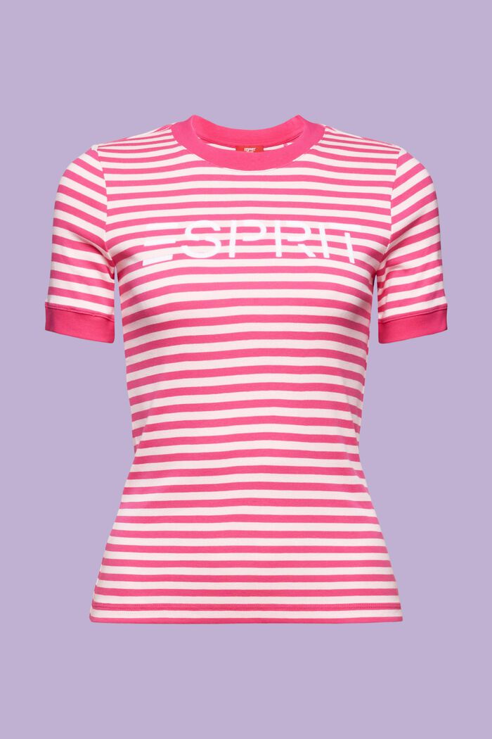 Gestreiftes Baumwoll-T-Shirt mit Logo-Print, PINK FUCHSIA, detail image number 6