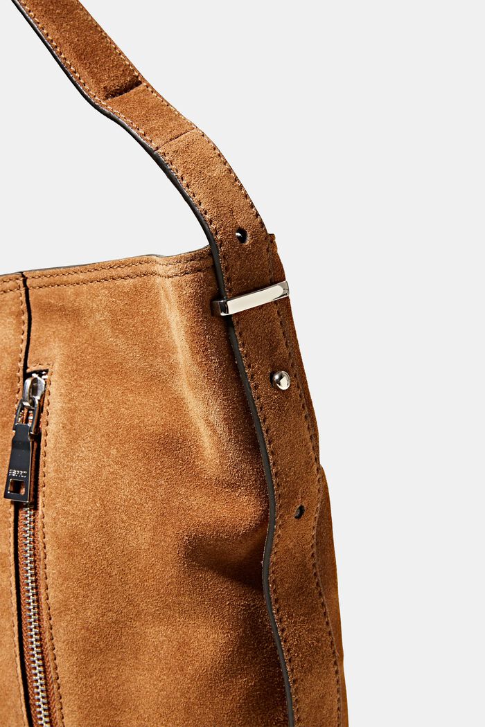 Tasche aus Veloursleder mit Zipper-Fach, RUST BROWN, detail image number 1