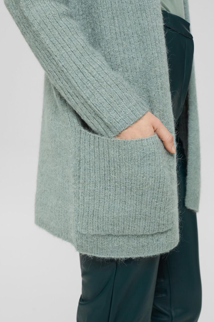 Mit Alpaka/Wolle: offener Strick-Cardigan, DUSTY GREEN, detail image number 2