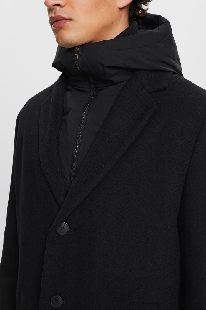 Mantel mit abnehmbarer Kapuze aus Wollmix, BLACK, detail image number 1