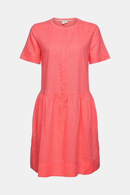 Kleid aus Leinenmix mit Knopfleiste, CORAL RED, overview