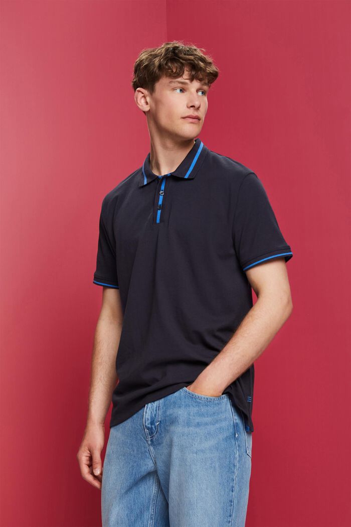Polo-Shirt aus Jersey, Baumwollmix, NAVY, detail image number 0