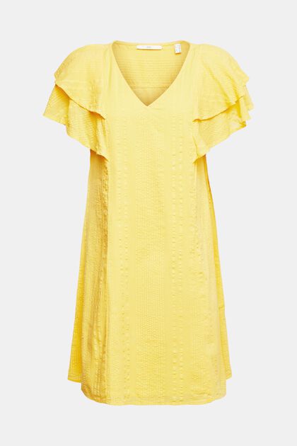 Kleid aus strukturierter Baumwolle, YELLOW, overview