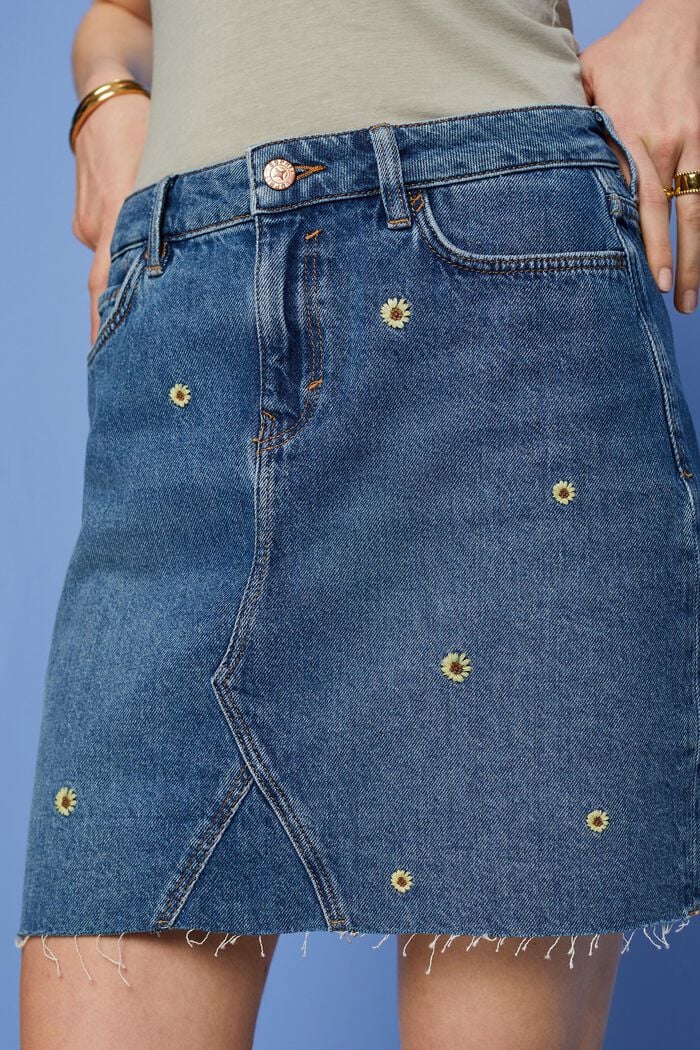 Jeans-Minirock mit Stickerei, BLUE DARK WASHED, detail image number 2