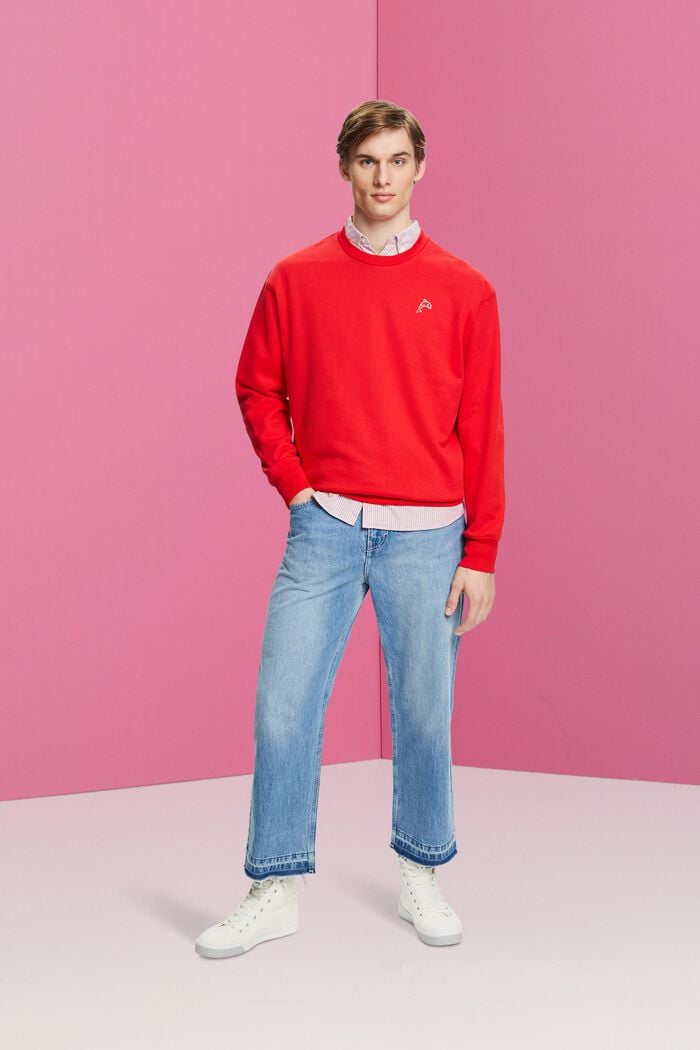 Sweatshirt mit kleinem Delfinprint, ORANGE RED, detail image number 4