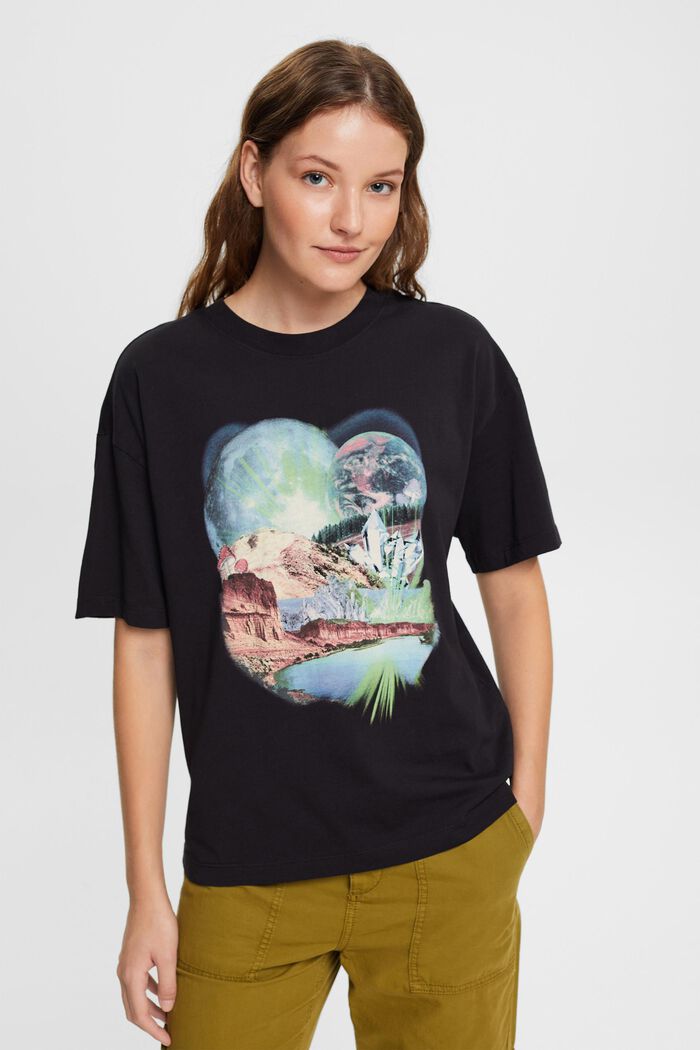 T-Shirt mit Print, 100 % Baumwolle, BLACK, detail image number 1