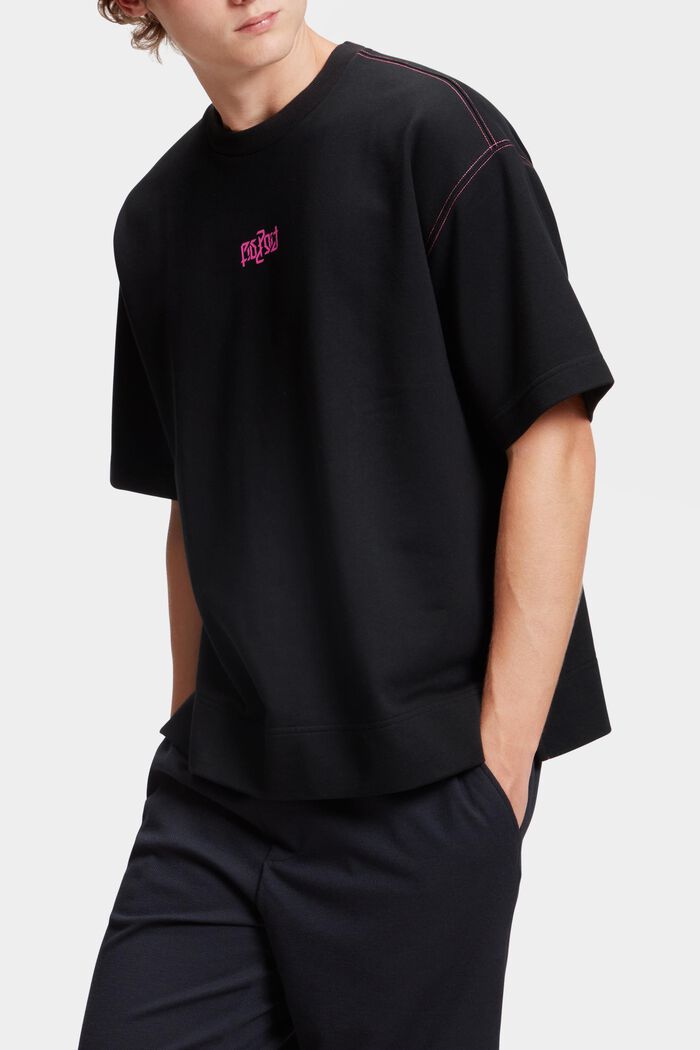 Relaxed Fit Sweatshirt mit neonfarbigem Print, BLACK, detail image number 0