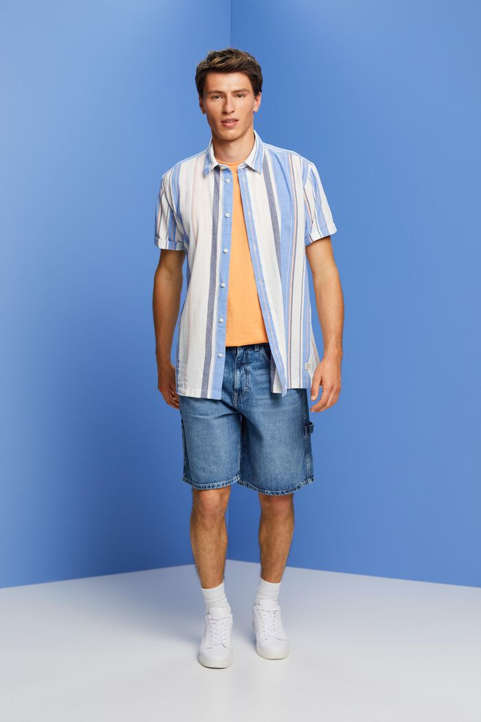 Kurzarm-Hemd mit Streifen, 100% Baumwolle, BRIGHT BLUE, detail image number 1