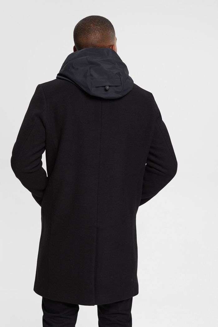 Mantel aus Wollmix mit abnehmbarer Kapuze, BLACK, detail image number 3