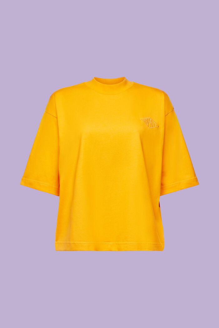 Baumwoll-T-Shirt mit Logo und Stehkragen, GOLDEN ORANGE, detail image number 7