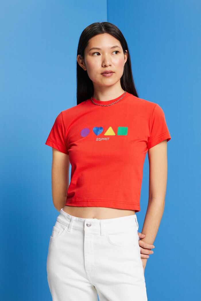 T-Shirt aus Bio-Baumwolle mit geometrischem Print, ORANGE RED, detail image number 0