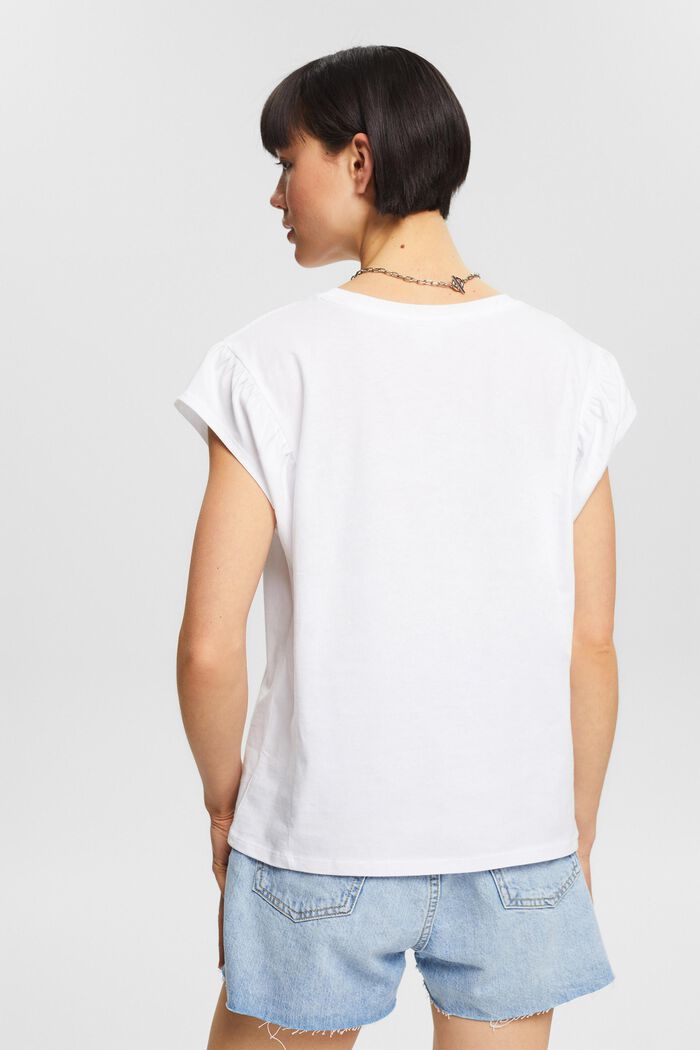 T-Shirt mit gerafften Schultern, WHITE, detail image number 3