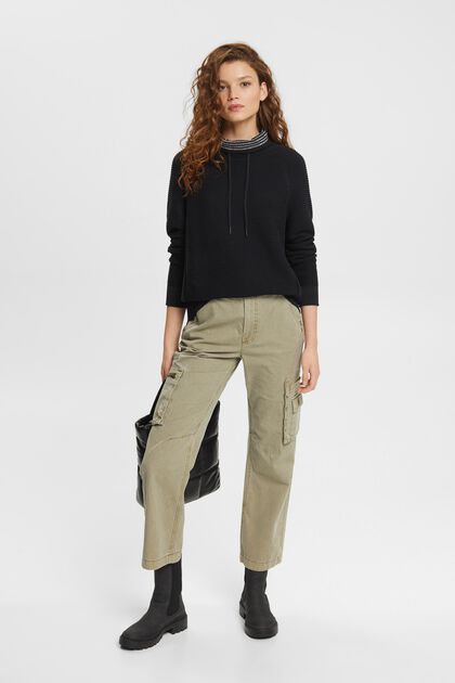 Pullover mit Trichterausschnitt, 100 % Baumwolle, BLACK, overview