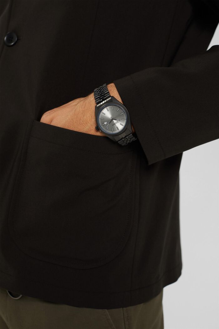 Edelstahl-Uhr mit Gliederarmband, BLACK, detail image number 2